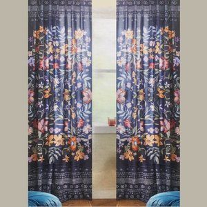2 NAVY Wild Sage Julianna Floral Rod Pocket Window Curtains each is 95"L x 50"W